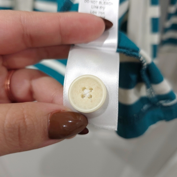 COLDWATER CREEK Teal & Cream Striped Single Button Cardigan, Supima Cotton Blend - Picture 10 of 13